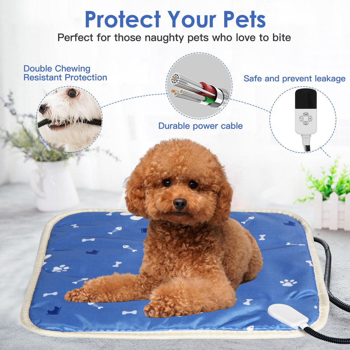 Pet Heating Pad Electric Dog Cat Heating Mat Waterproof Warming Blanket with 9 Heating Levels 4 Timer Setting Constan On Function Chewing-resistant S/
