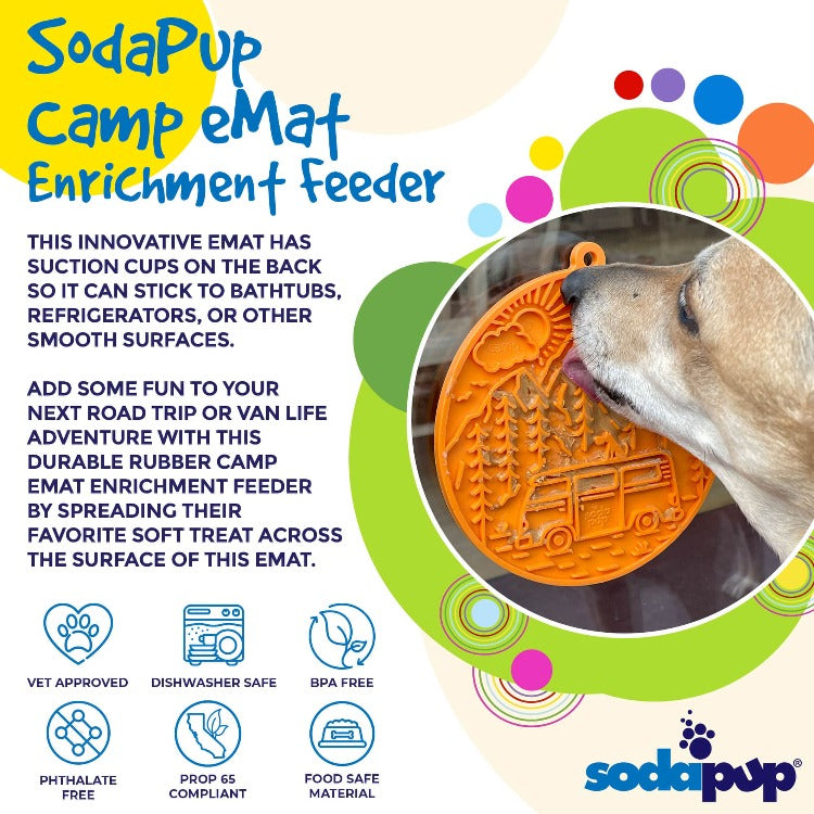 Camp eMat - Enrichment Lick Mat For Dogs and Cats - with Suction Cups | Retro Van Design | USA Made